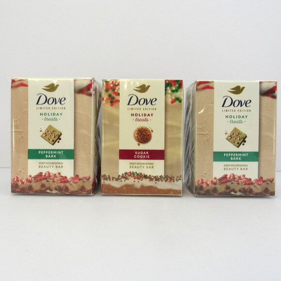 Dove Limited Edition Holiday Treats 2 Peppermint Bark & 1Sugar Cookie Beauty Bar - Picture 1 of 8
